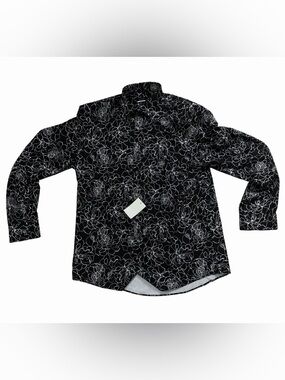 J Ferrar Men’s Medium Black White Floral Stretch Button Up Shirt NWT